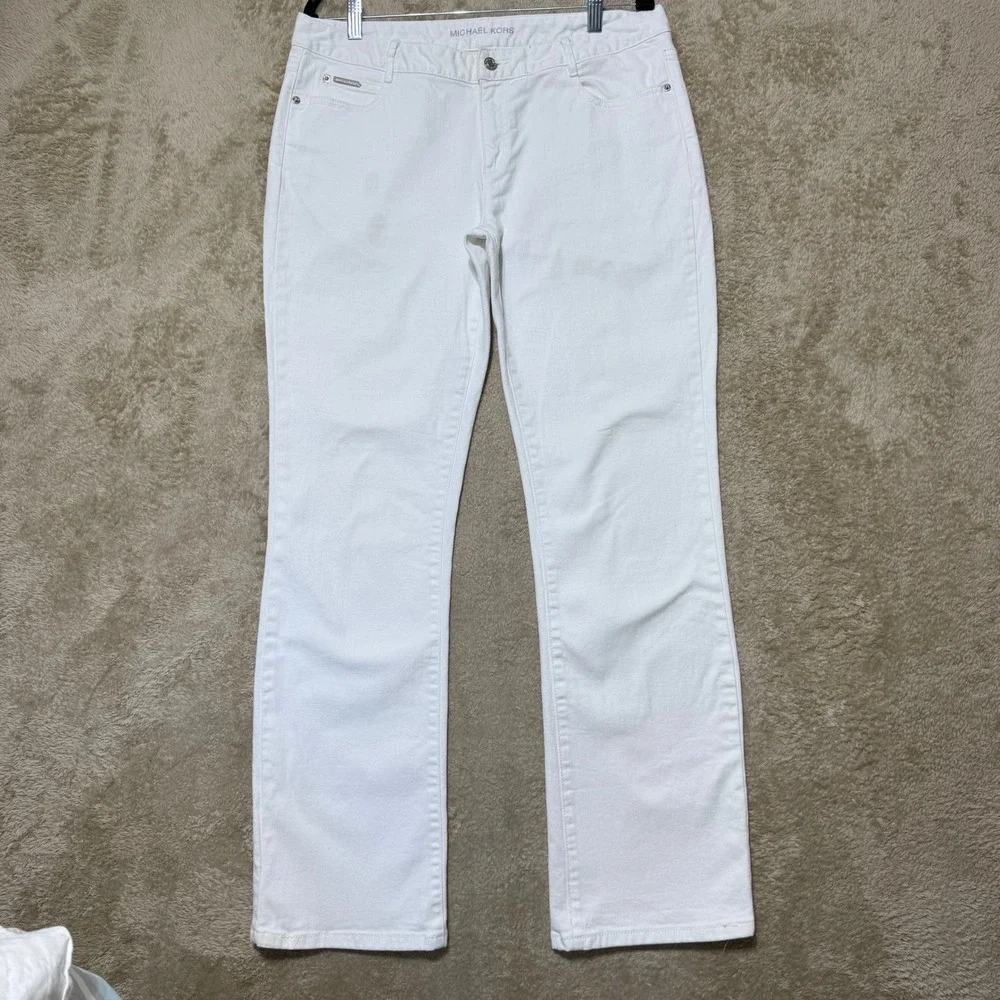 Michael Kors Jeans Women 12 White Straight Leg MK Logo Branded Denim Pants